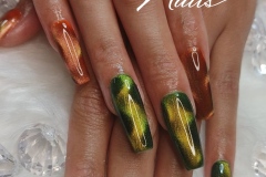 Green & Orange Cats Eye Nails