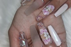 Transparent and Pink Floral Nail Design
