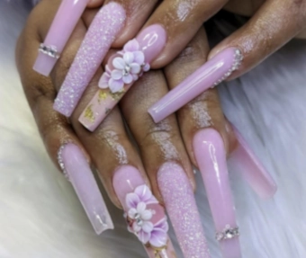 pink flower acrylic nails